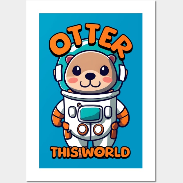 Otter This World! Cute Otter Astronaut Cartoon Wall Art by Cute And Punny